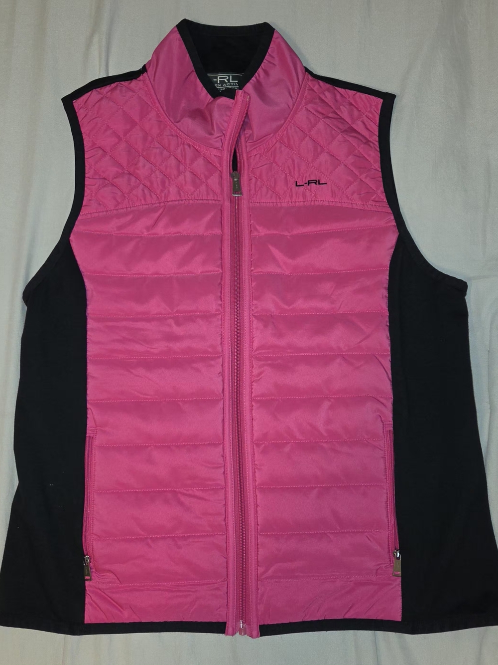 Lauren Ralph Lauren Active Pink Quilted Puffer Vest Black Panels XL